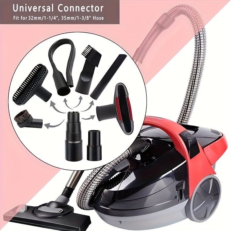 7-chi qismli vakuum qo'shimcha to'plami, 1-1/4 dyuymli shlang adapteri bilan yumshoq qoplamali cho'tka va moslashuvchan bo'shliq asbobi