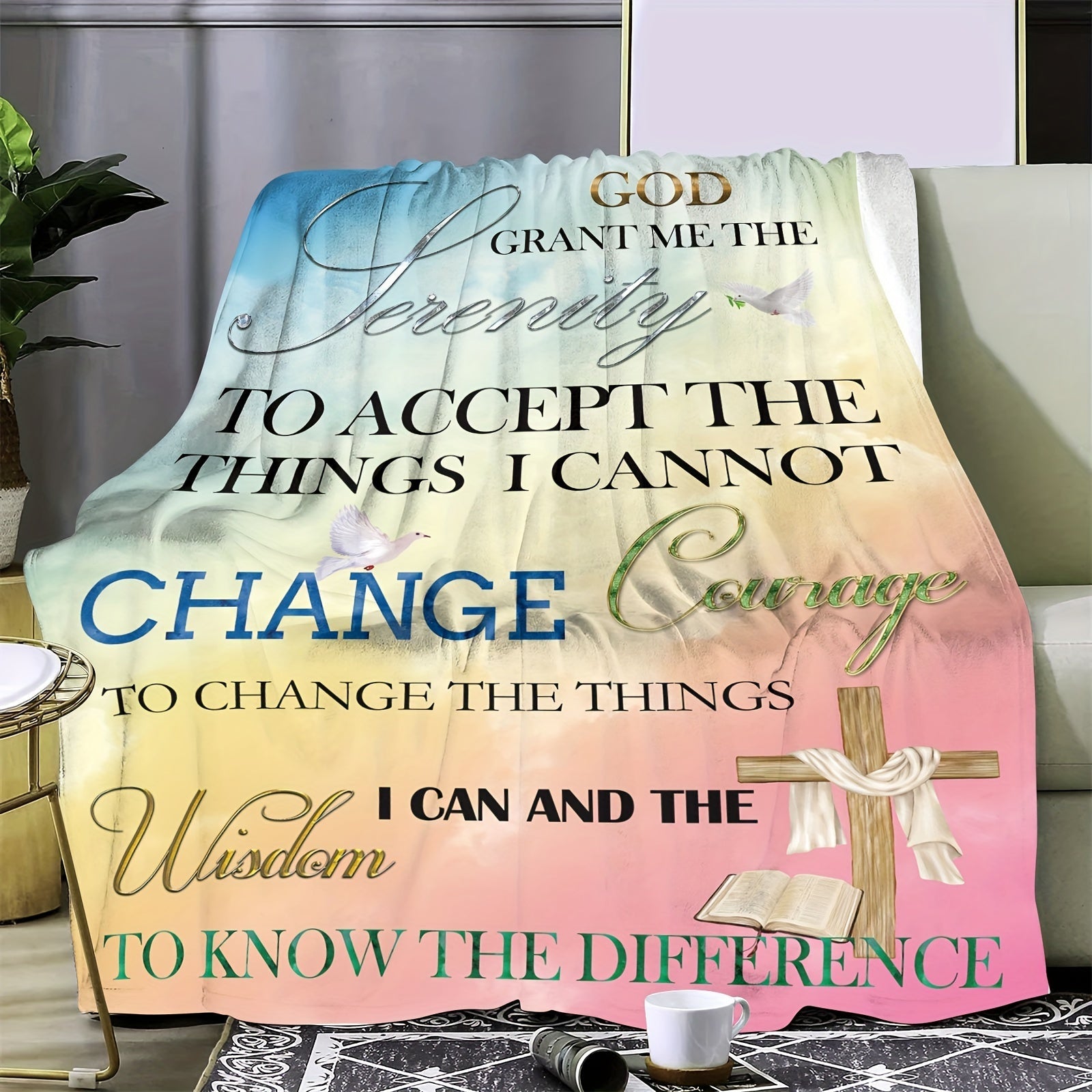 Fleece Blanket Soft Warm Throw with Serenity Prayer for Bed Sofa Travel