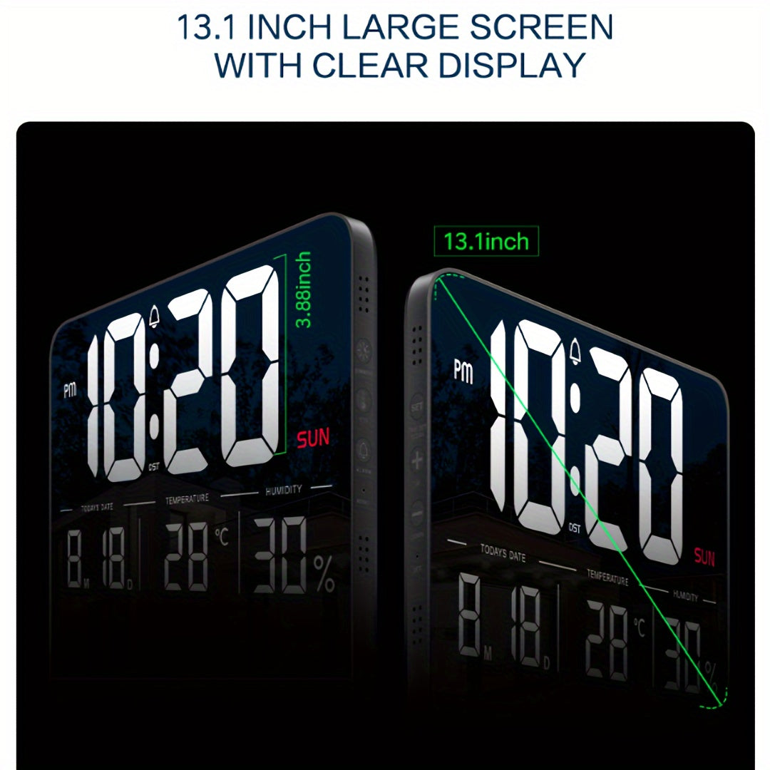 Digital Wall Clock 33.27cm with Remote Control, Adjustable Brightness, Calendar