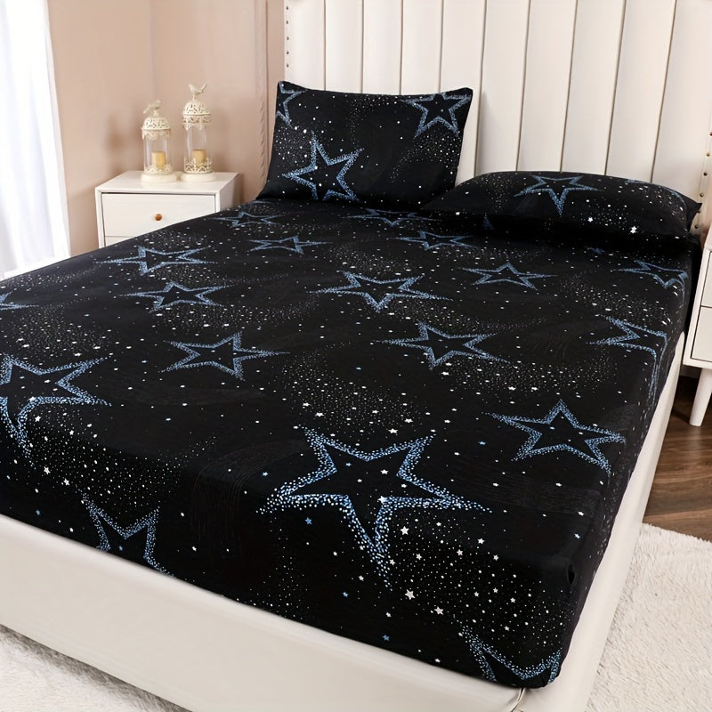 Starry Sky Bedding Set Polyester Twill Fitted Sheet and Pillowcases 30-34cm