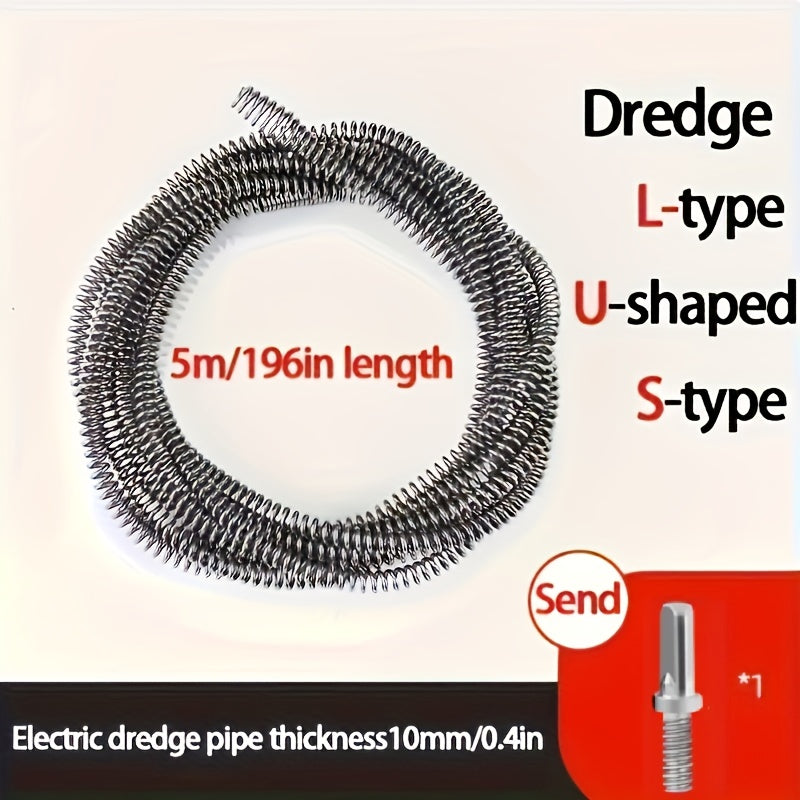 Dispositivo eléctrico de dragado de tuberías para obstrucciones en inodoros y cocinas con serpiente de drenaje y resorte de extensión