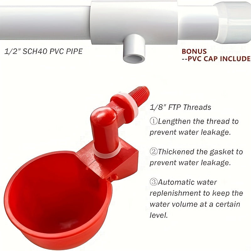 Automatic Poultry Waterer Kit with Leak-Proof PVC Cups for Chickens Ducks Quails and Turkeys
