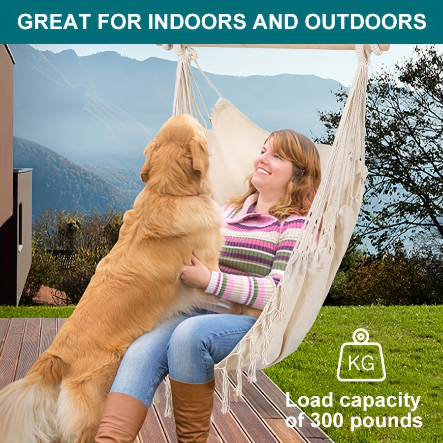 Outdoor Lounge Chair Hammock Beige Dark Grey Polyester with Pillows Patio Garden Relaxation