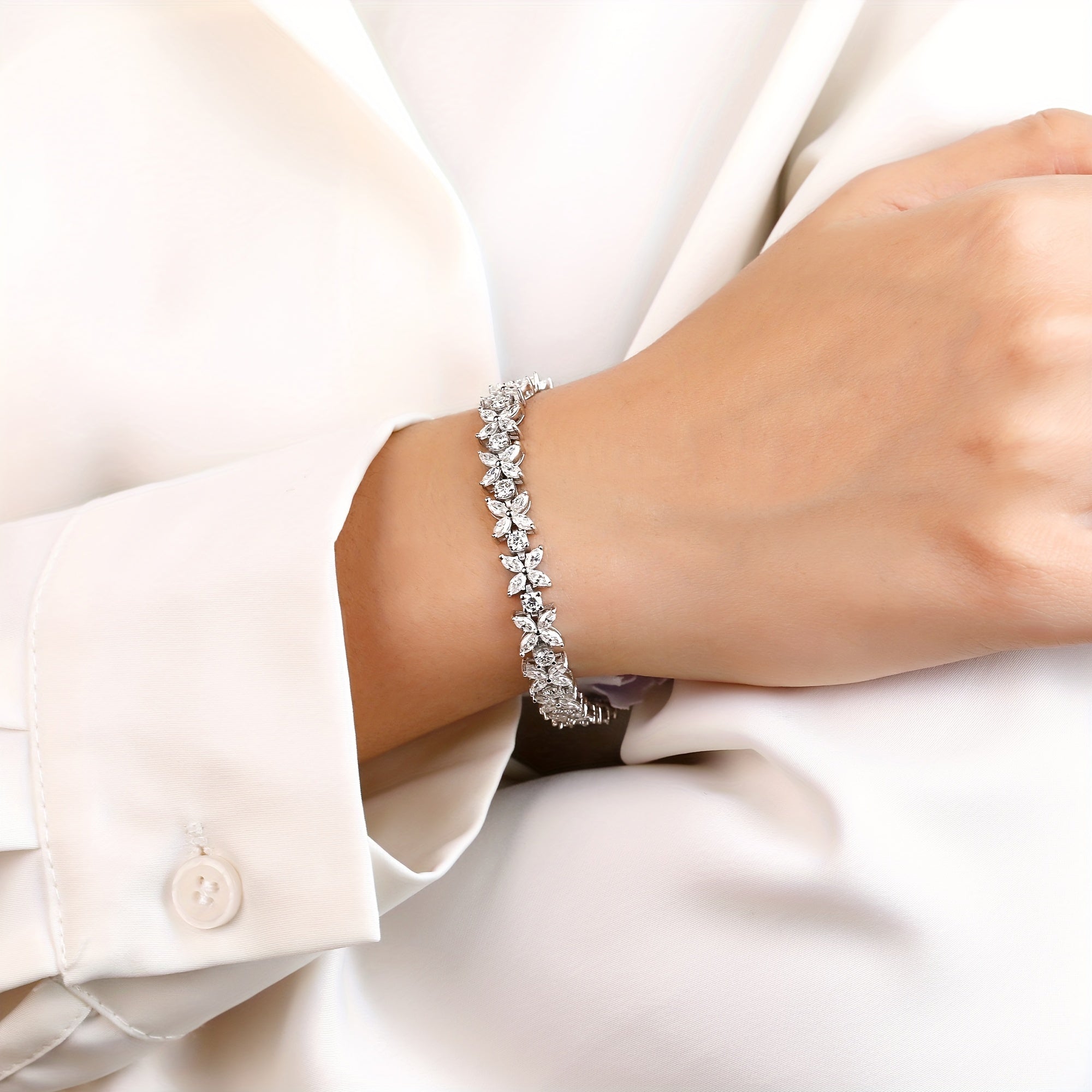 Silver Butterfly Bracelet with Moissanite Stones 2MM Plated in Platinum