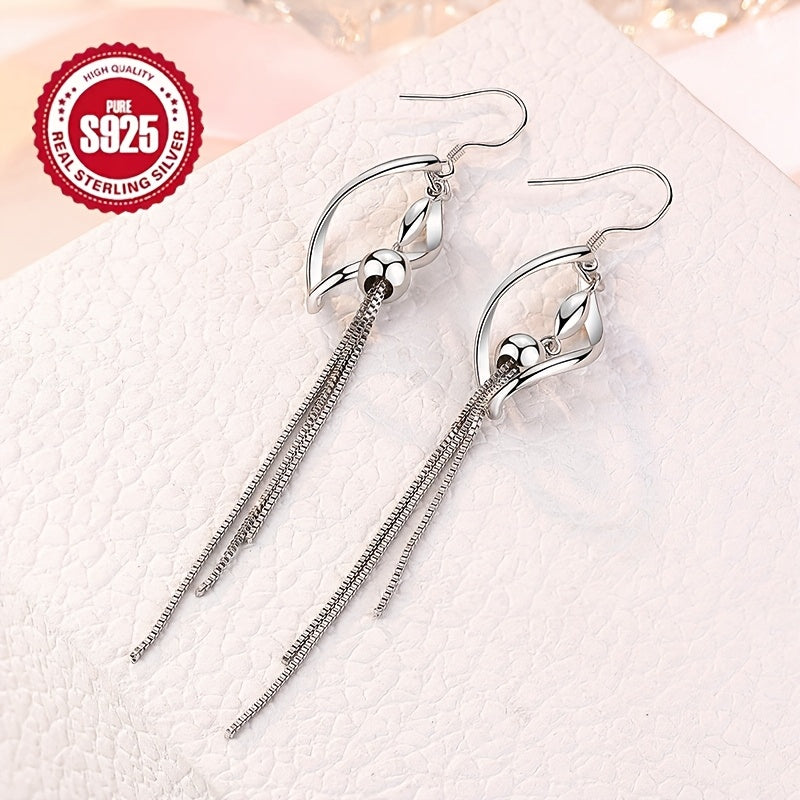 925 Silver Tassel Earrings Hypoallergenic Twisted Bead Drop Jewelry