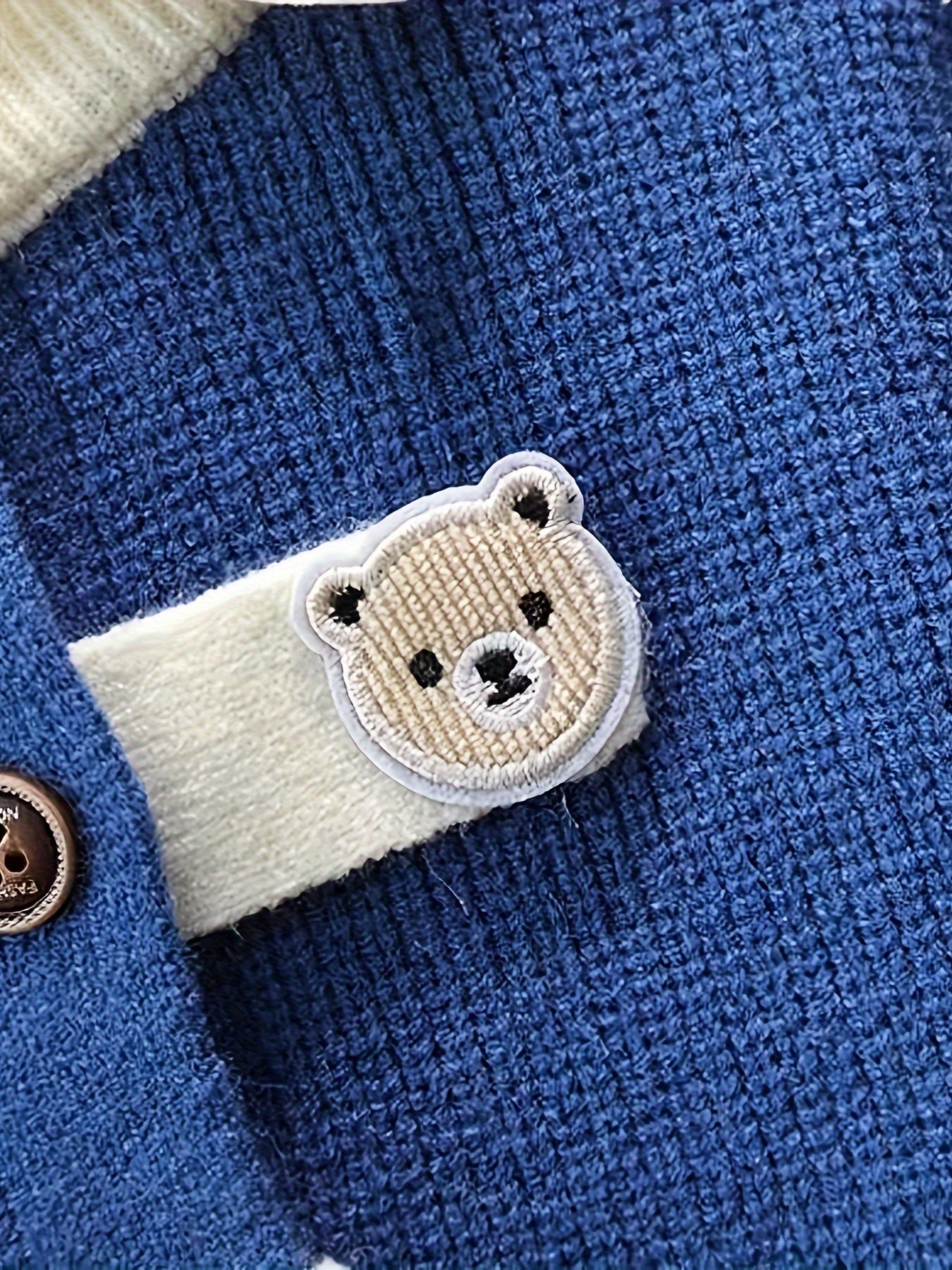 Boys' Mustard Yellow Knit Cardigan with Bear Patch Long Sleeve Fall Winter Kids' Sweater