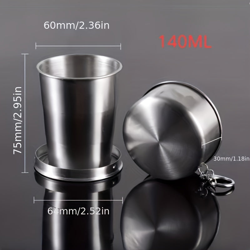 Stainless Steel Folding Cup with Keychain Portable Travel Camping Drinkware 75ml 150ml 250ml