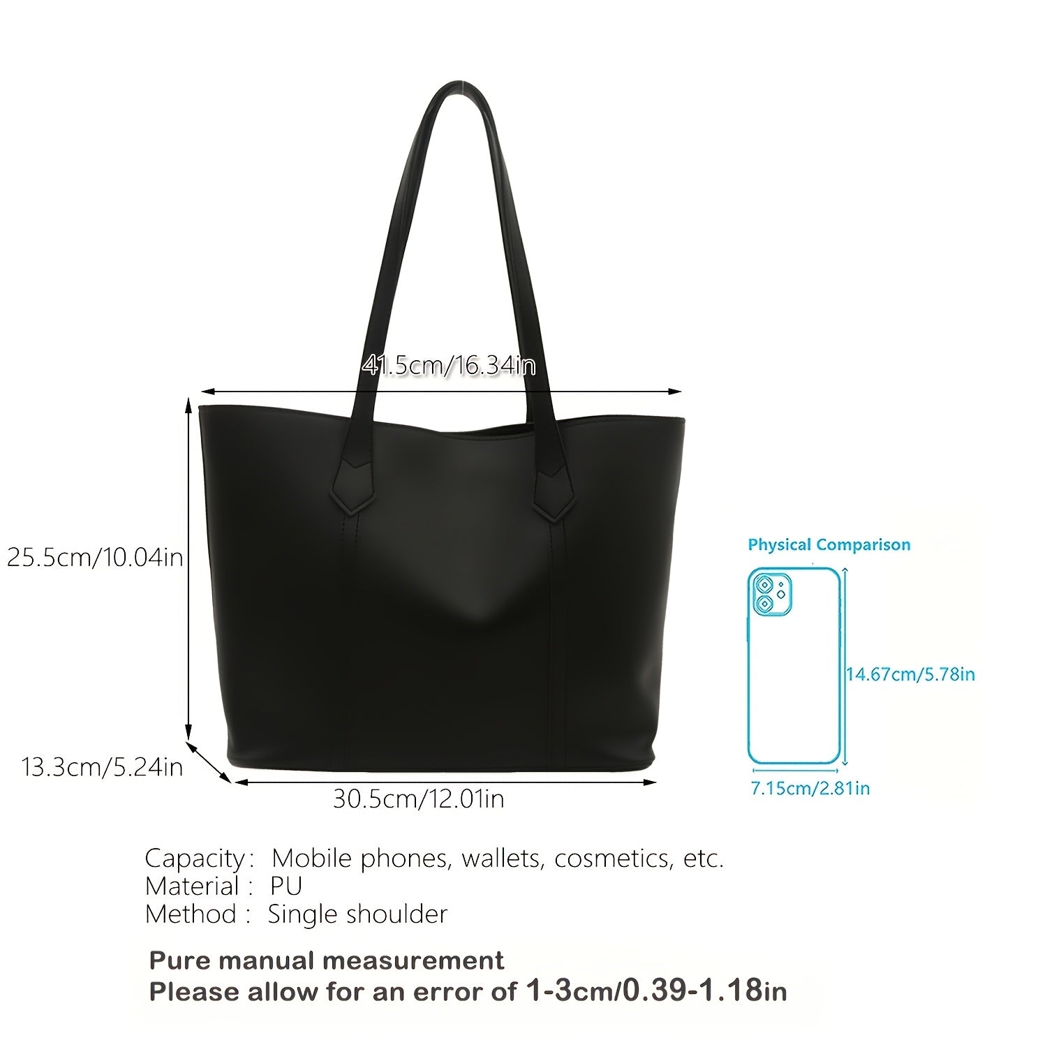 Women’s Korean-Style Patchwork Tote Bag PU Leather Black for 2024