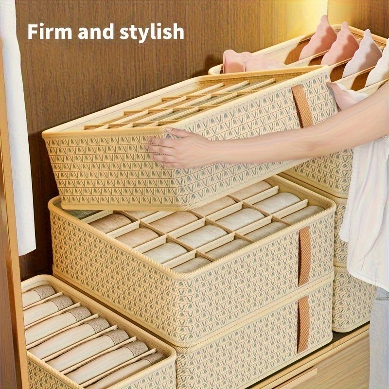 Juego de 3 cajas de almacenamiento plegables para ropa interior, calcetines y accesorios, beige, poliéster