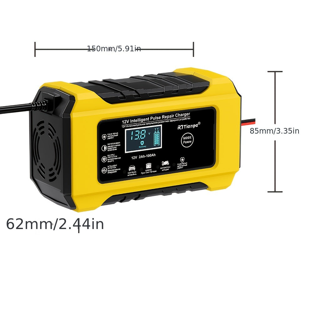 12V 6A Aqlli impulsli batareya zaryadlagich avtomobillar va mototsikllar uchun LCD displey va ortiqcha zaryadlashdan himoya bilan