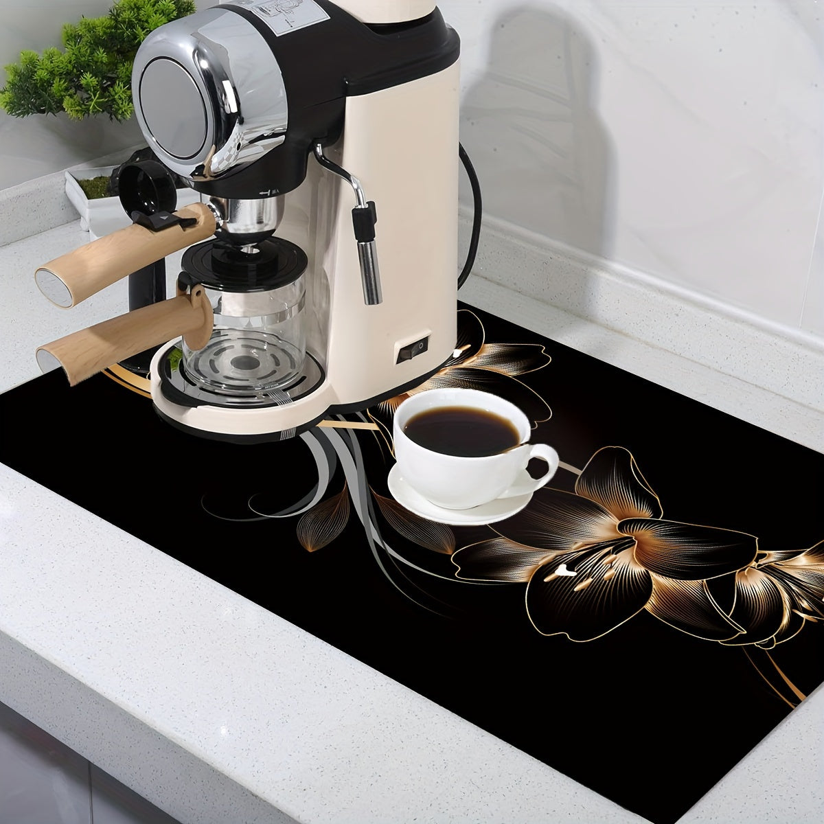 Floral Print Kitchen Dish Drying Mat Non-Slip Rubber Backing 1 Piece