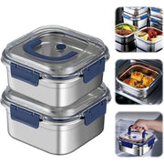 Large Stainless Steel Food Storage Container 1800ml Leakproof Reusable Blue Lid