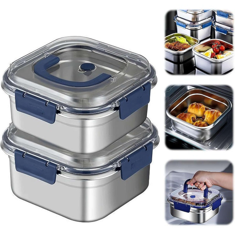 Large Stainless Steel Food Storage Container 1800ml Leakproof Reusable Blue Lid