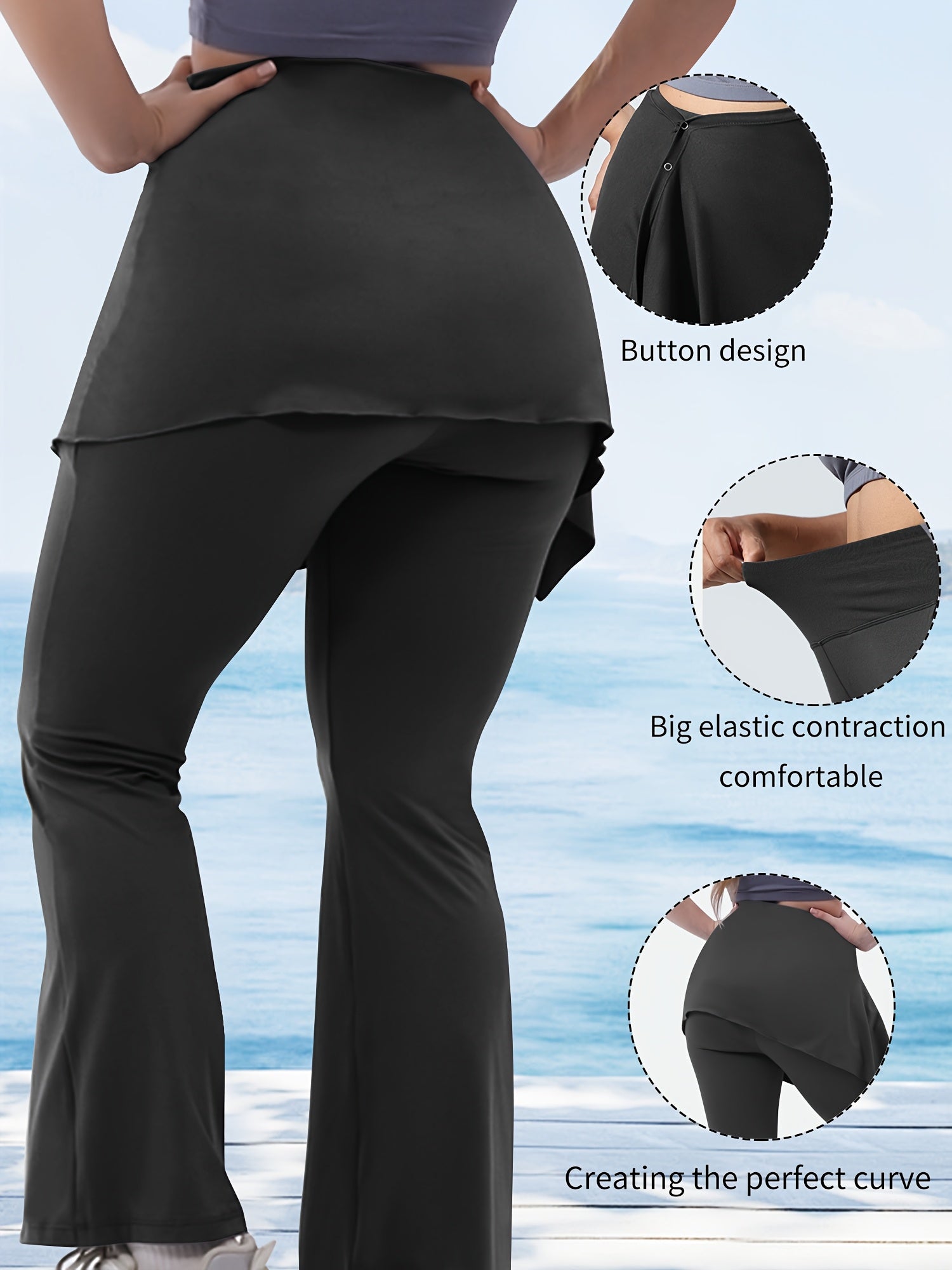 Women's High-Waisted Flared Pants and Asymmetrical Skirt Set for Yoga and Outdoor Activities