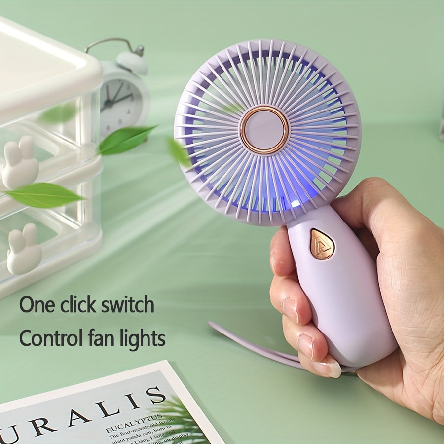 Mini Handheld Fan with LED Lights USB Rechargeable Quiet Desk Fan Personal Cooling