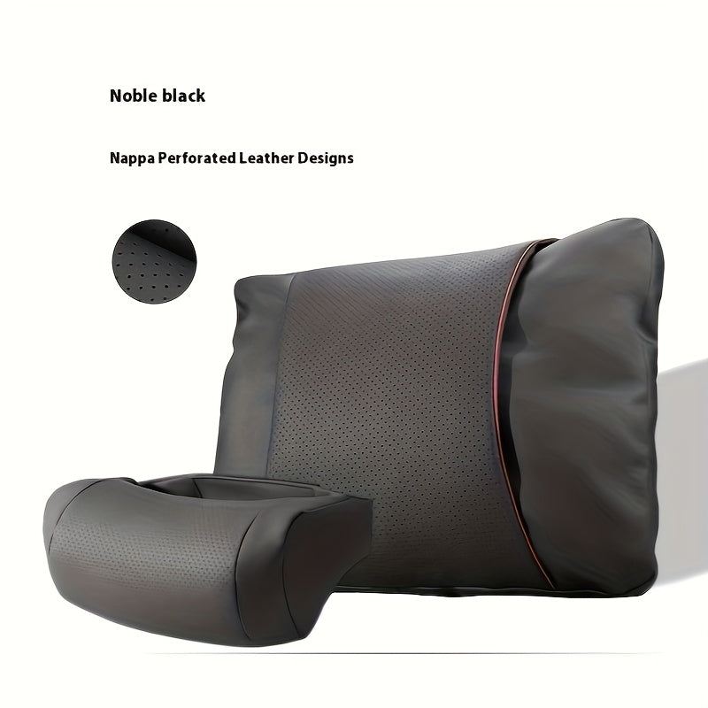Luxury Car Seat Cushions Set for Headrest and Waist Support Nappa Leather