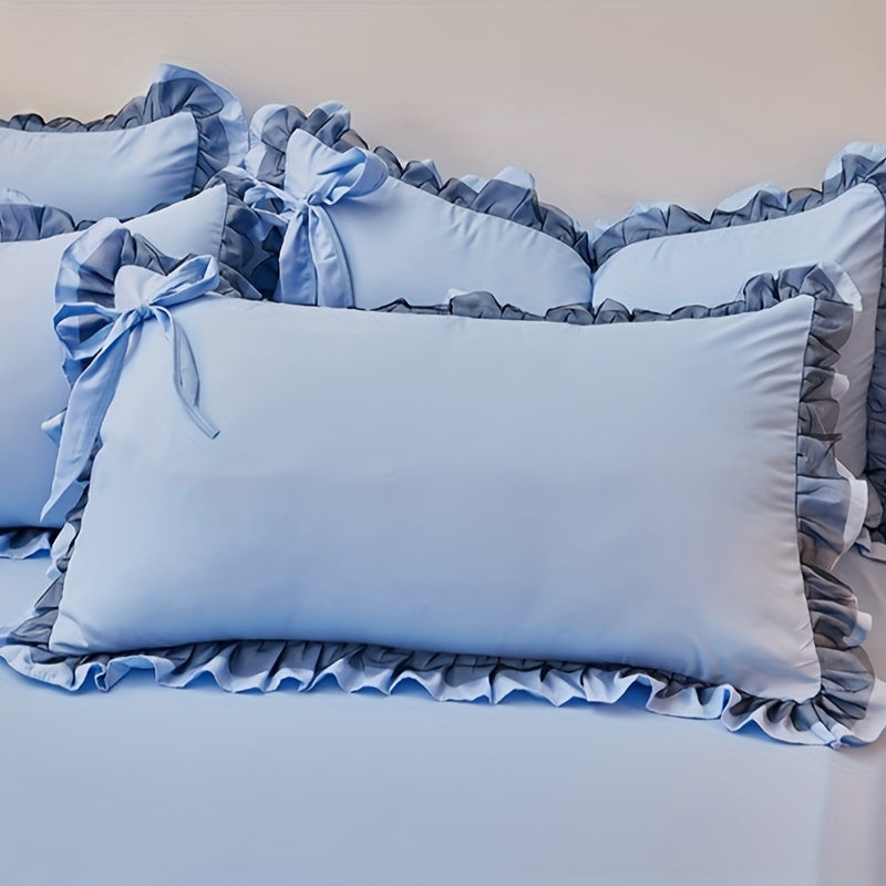 Soft Solid Color Brushed Envelope Pillowcase with Lotus Leaf Lace for Sofa Bed