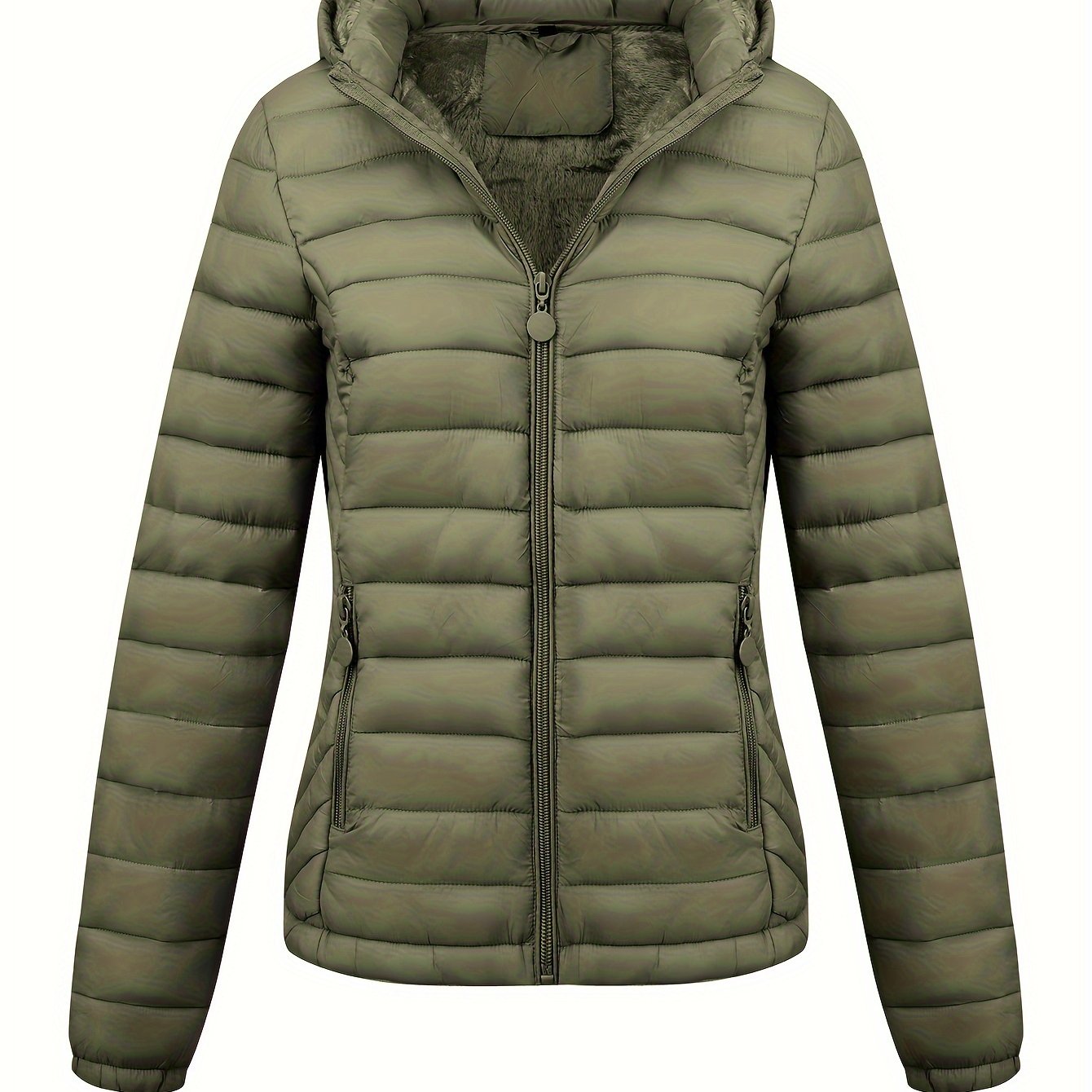 Women's Hooded Coat Lightweight Waterproof Casual Autumn Winter Puffer with Pockets