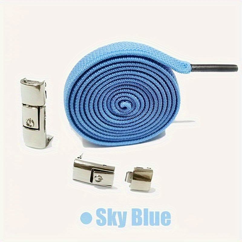 Unisex Elastic Flat Shoelaces With Metal Buckles No Tie Shoe Accessories