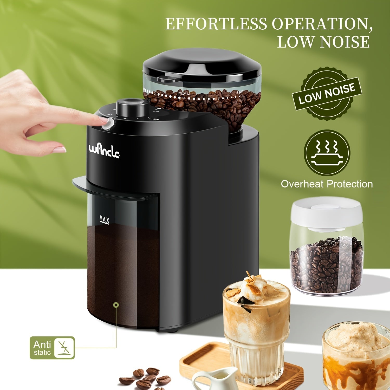 Electric Coffee Bean Grinder with 28 Adjustable Settings for 12 Cups