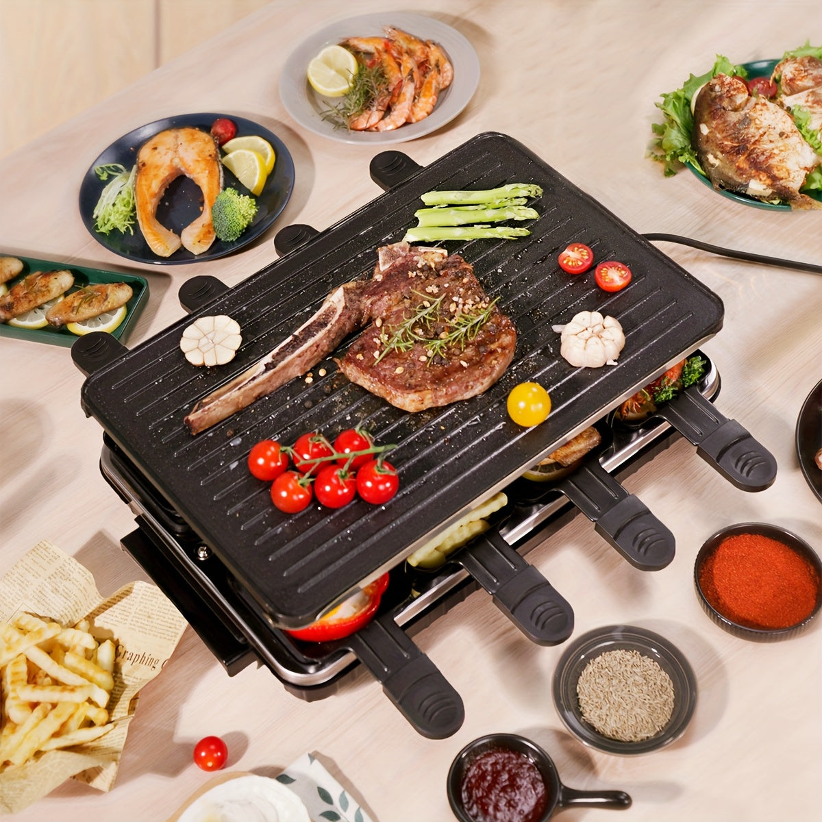 EU Plug Lacolette Grill pan va Slider bilan, 1300 W, mat stainless poʻlat, 4 kishilik uchun mos
