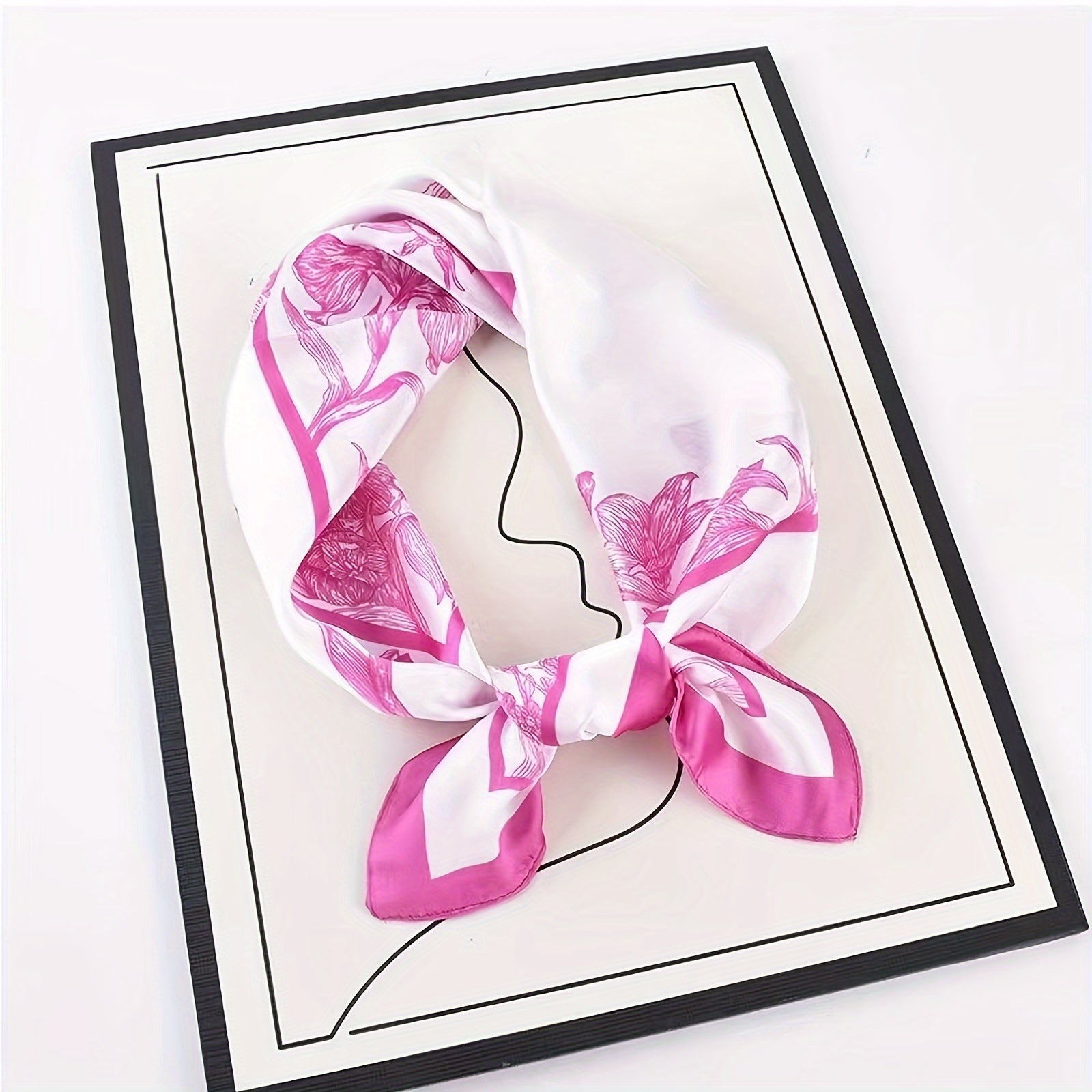 Square Satin Silk Scarf 70cm Monochrome Landscape Print Hair Bandana Neck Wrap