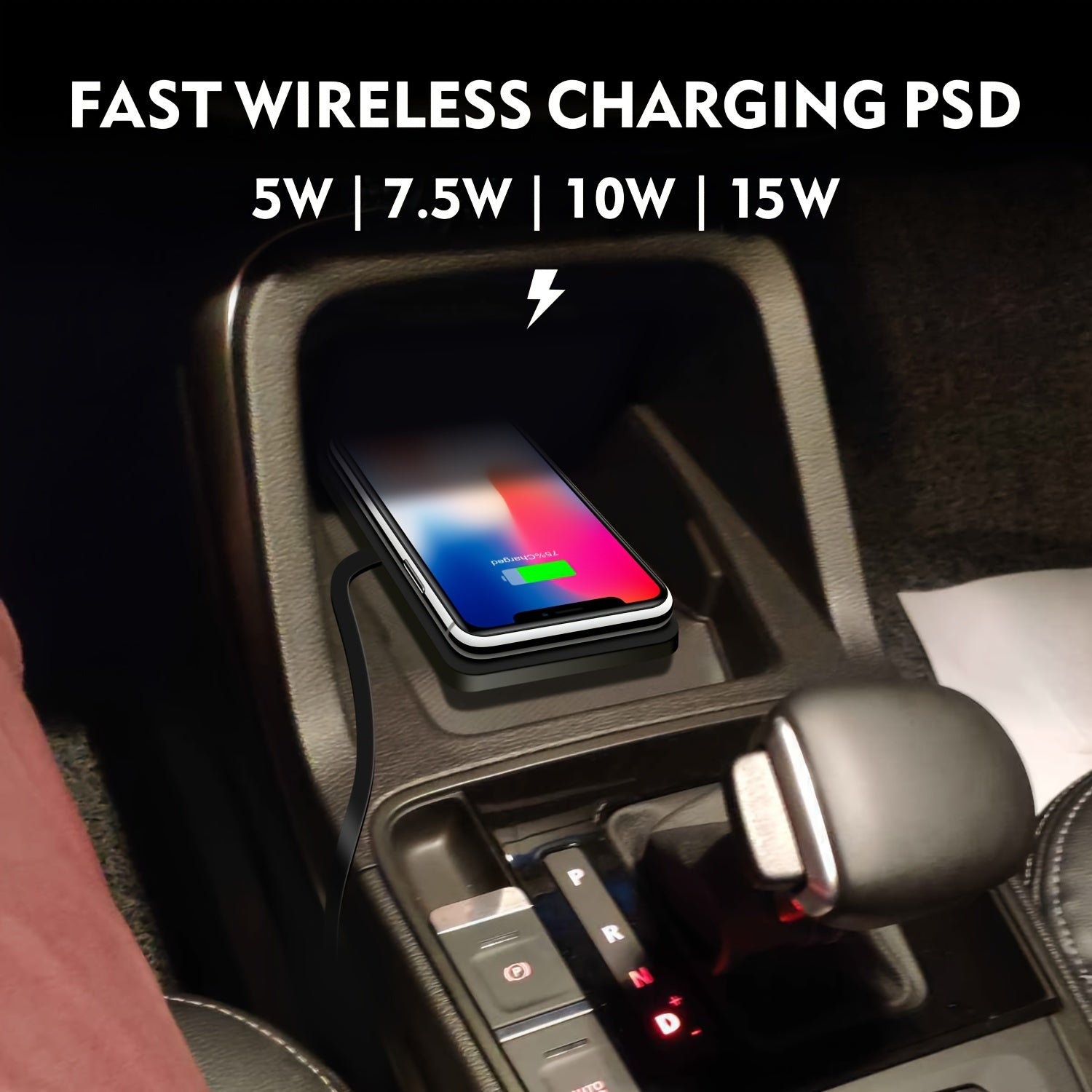 Wireless Car Charger Pad 15W Fast Charging Qi Compatible Non-Slip for iPhone Samsung