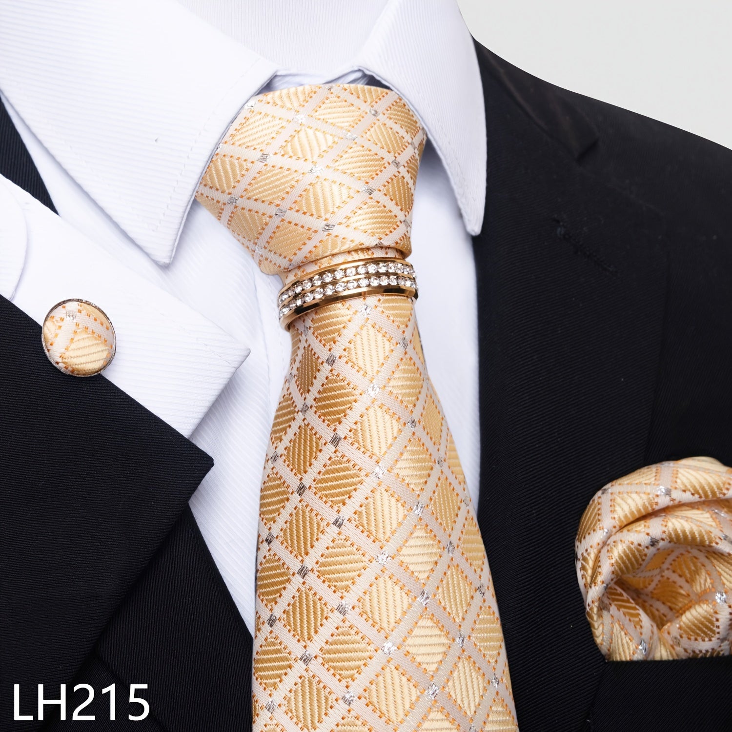 Erkaklar uchun rasmiy ish va to'y kiyimlari to'plami, chiziqli gul naqshli galstuk, cho'ntak sharlari, manşetli kalitlar va uzuk bilan