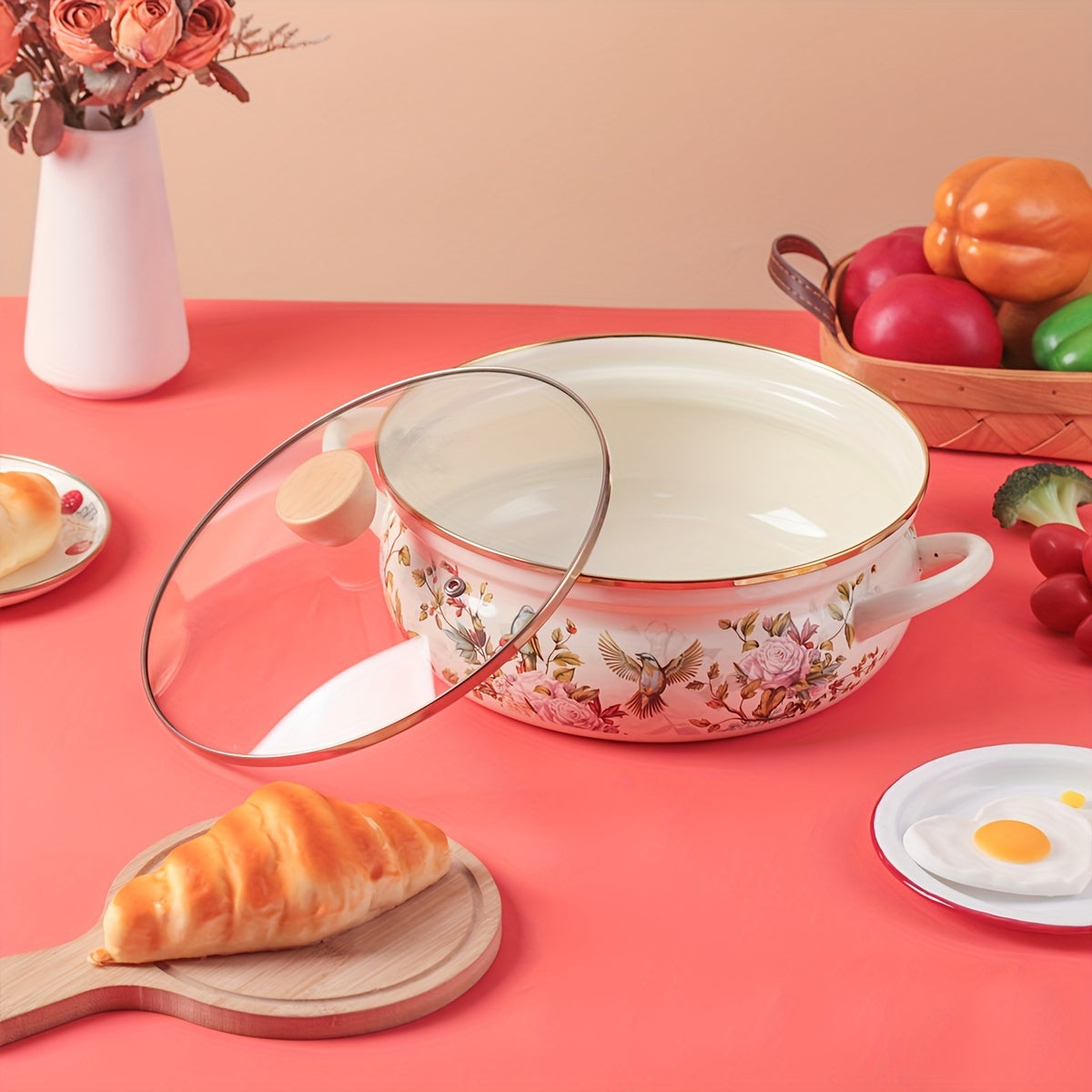 Enamel Cooking Pot 25.91cm for Soup Stew Seafood Non-Stick Kitchen Use