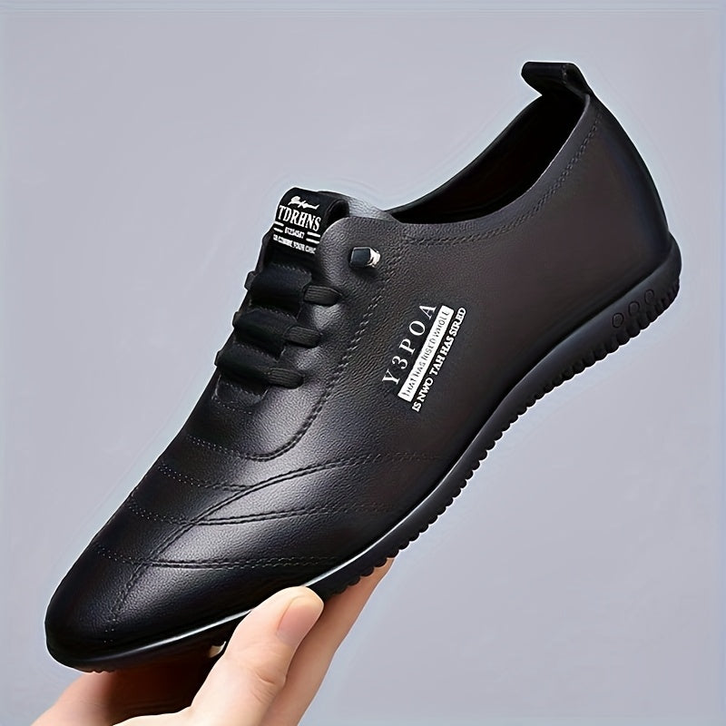 Men's Black Leather Dress Shoes with Round Toe and Lace-Up Closure