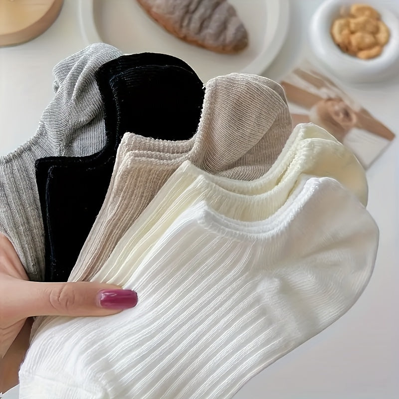 Women's Invisible Boat Socks 5 Pairs Thin Non-Slip Spring Summer