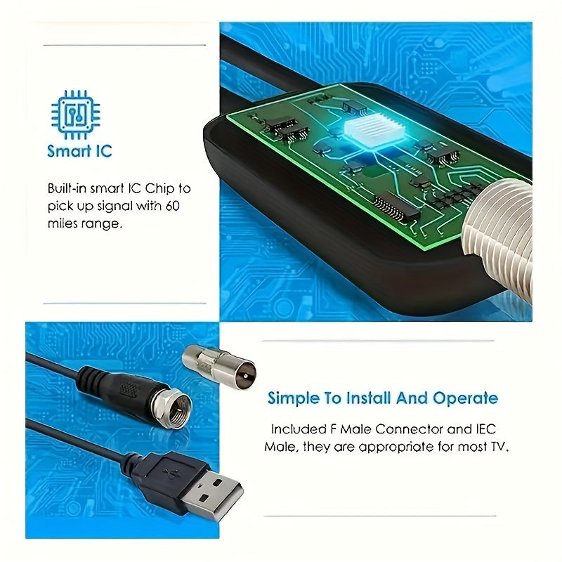 Indoor HD TV Antenna 360° Smart Signal Receiver Supports 4K 1080P Compatible with Old and Smart TVs