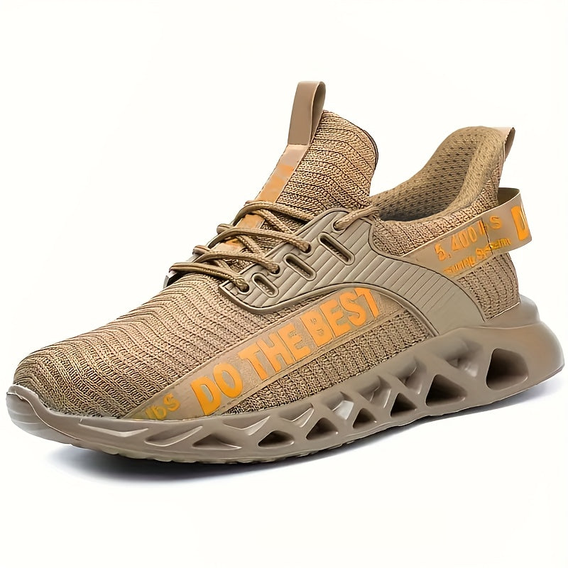 Women'S Plus Size Safety Sneakers Breathable Knit Beige Steel Toe Anti-Puncture