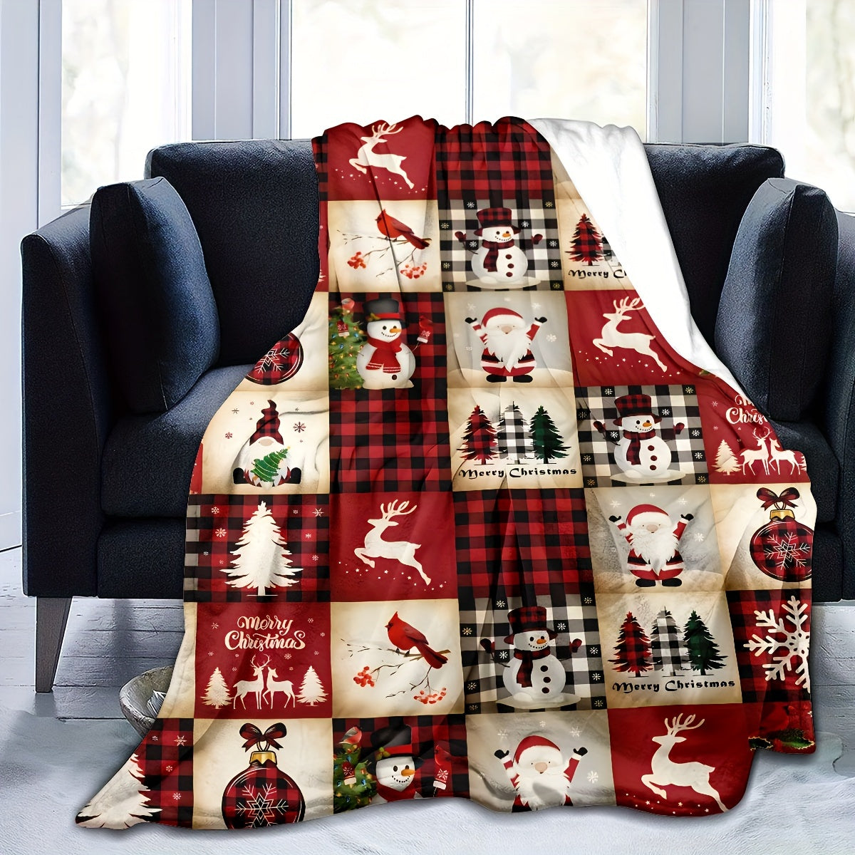 Cozy Christmas Flannel Throw Blanket for Couch Bed Office Travel Stylish Geometric Pattern