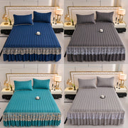 Luxury Bedding Set with Quilted Edge Bed Skirt Pillowcases Mattress Protector and Duvet Cover