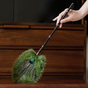 Vintage Feather Duster with Ostrich and Peacock Feathers Anti-Static Cleaning Tool