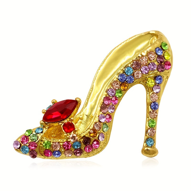 Rhinestone-Studded High Heel Brooch Pin with Sparkling Finish for Women