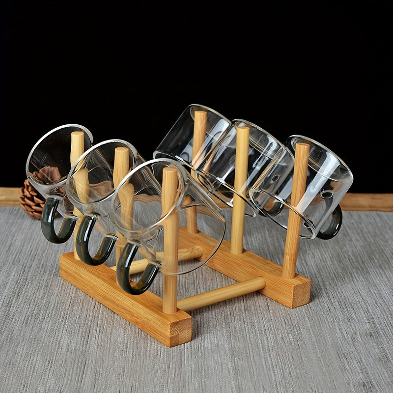 Elegant Bamboo Cup Holder Space-Saving Rack for Tea Sets and Glassware Dust-Proof