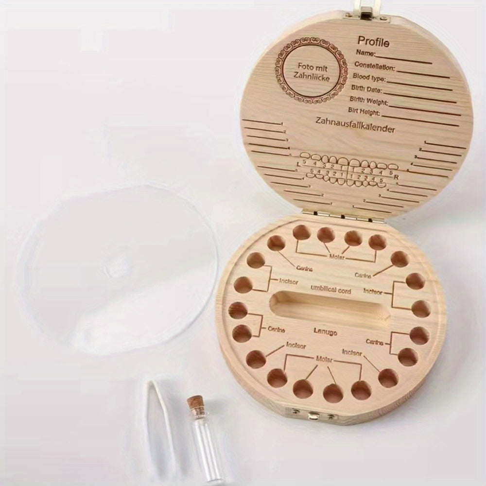 Bolalarining yoʻqolgan sut tishlari uchun yogʻochdan yasalgan saqlash qutisi, 20 tishgacha saqlash joyi bilan. Oq marmar harf naqshli dizayn. Ajoyib sovgʻa gʻoyasi.