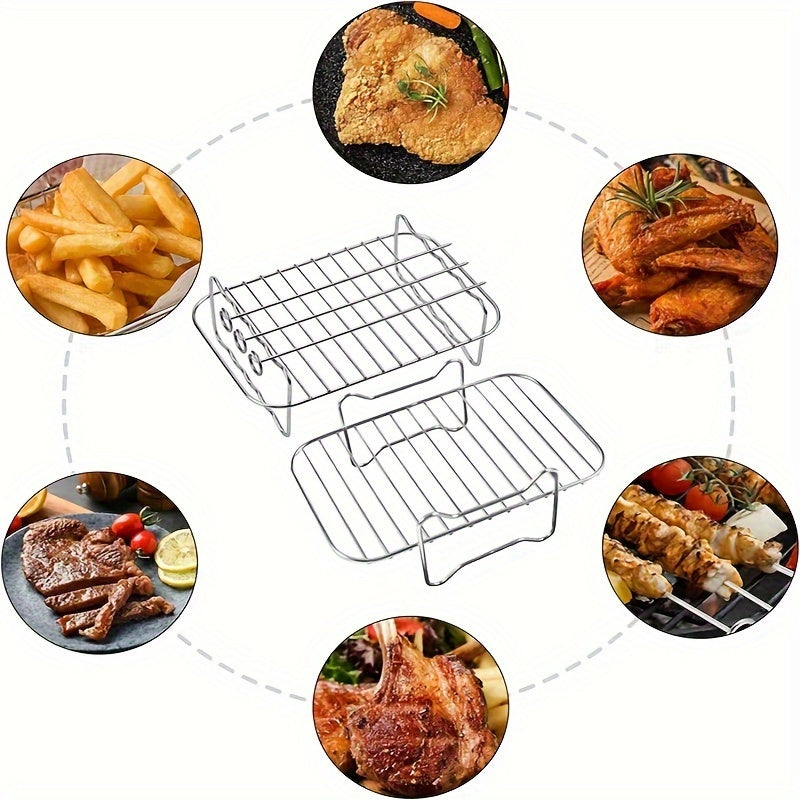 Stainless Steel Double-Layer Air Fryer Rack Set with Silicone Accessories for 6 Pieces