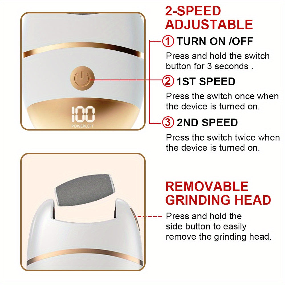 Rechargeable Electric Foot Grinder with 2 Spare Heads for Cracked and Hardened Feet