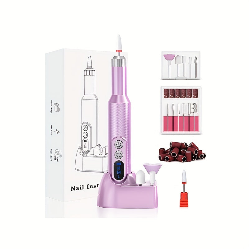 Cordless Electric Nail Drill Kit for Acrylic and Gel Nails with Multiple Grinding Heads for Professional and Home Use