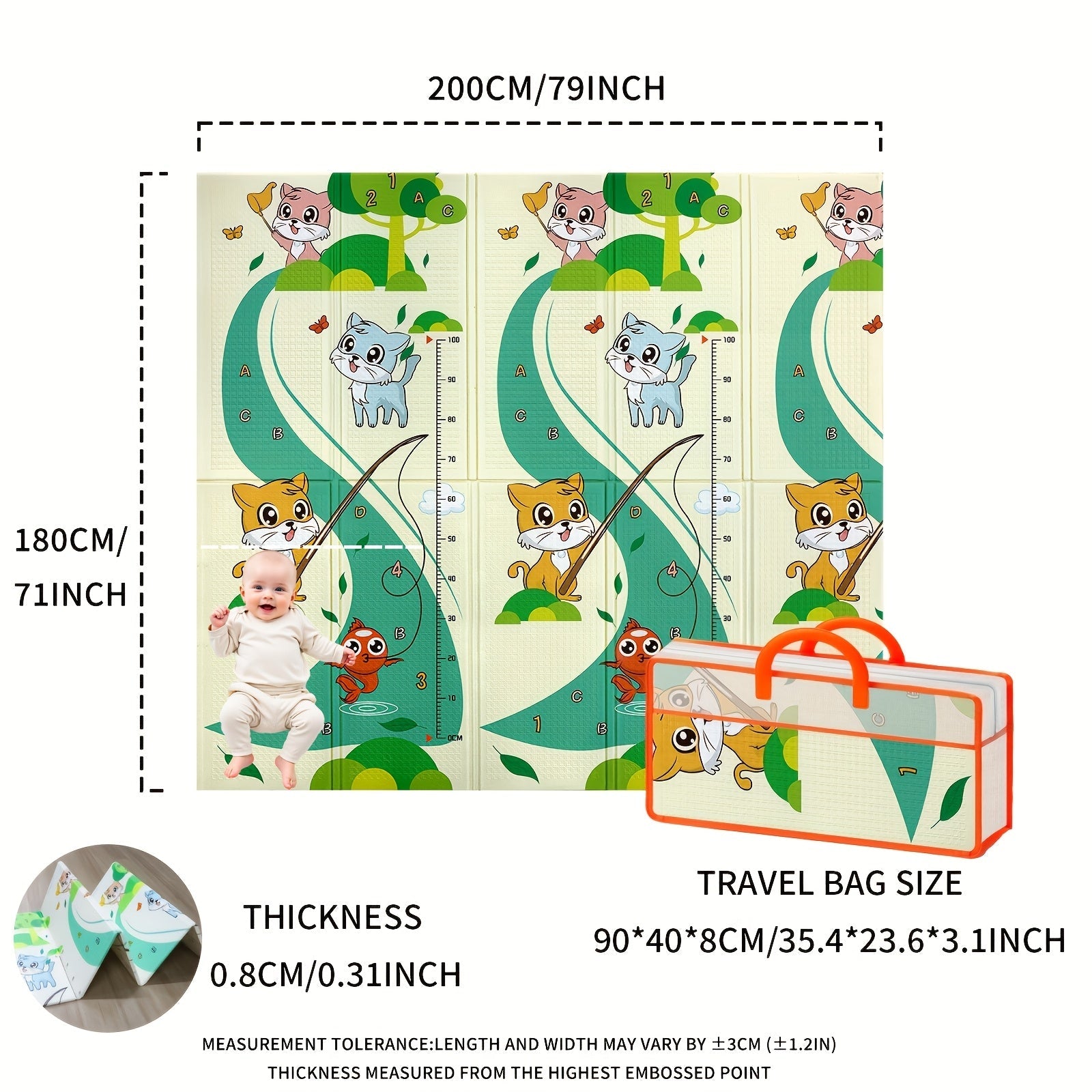 Экстра-Большой двусторонний игровой коврик водонепроницаемый, противоскользящий, с сумкой для переноски для детей