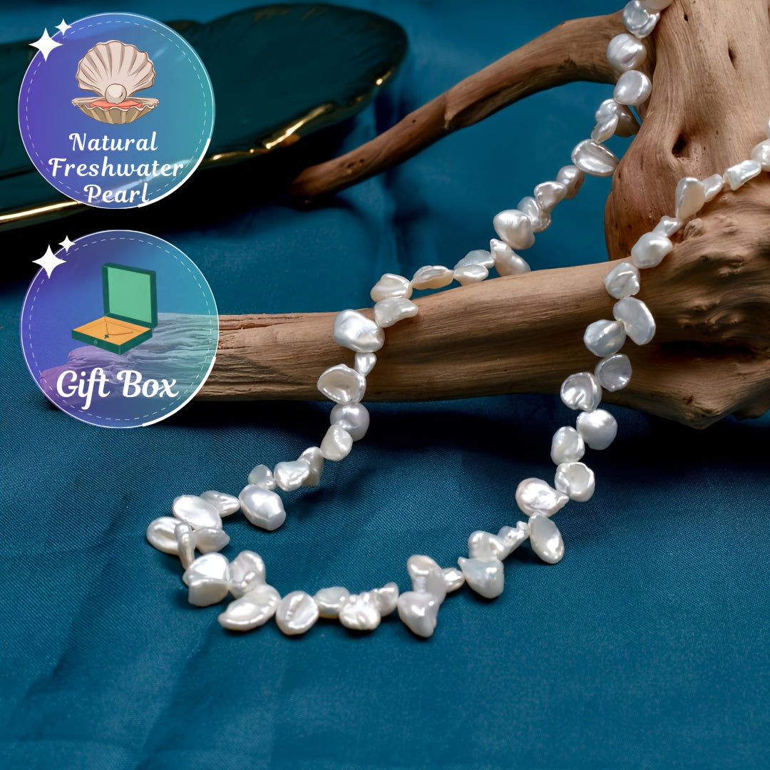 Freshwater Pearl Necklace for Women with Petal Design Lariat Chain Gift Box