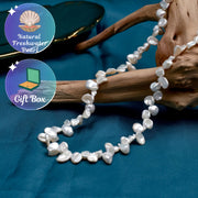 Freshwater Pearl Necklace for Women with Petal Design Lariat Chain Gift Box
