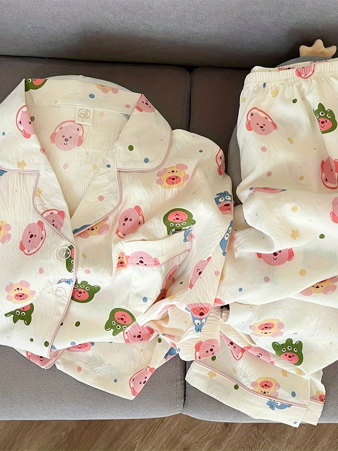 Women's Summer Sleepwear Long Sleeve Pants Plus Size Cartoon Home Suit