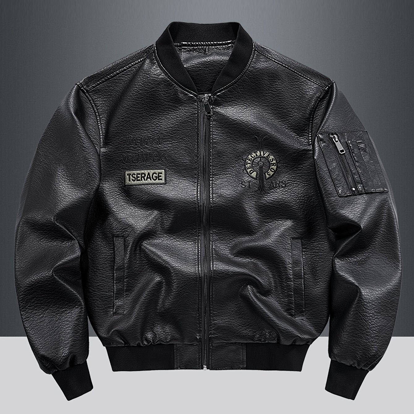 Men's Autumn Winter Motorcycle Jacket Windproof PU Embroidered Baseball Collar