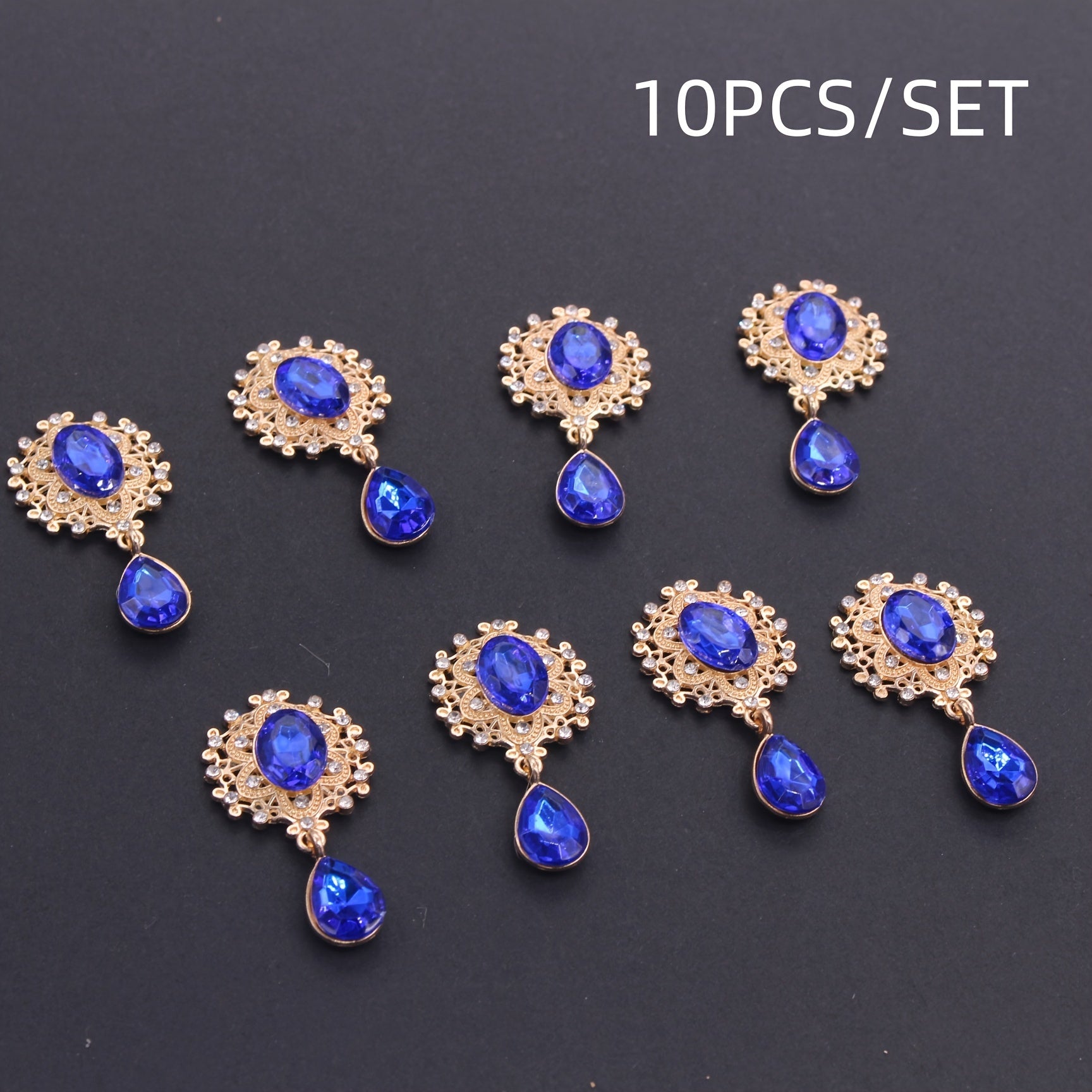 10Pcs Hair Ornaments Set Green Gemstone Water Drop Alloy Clips for DIY Jewelry