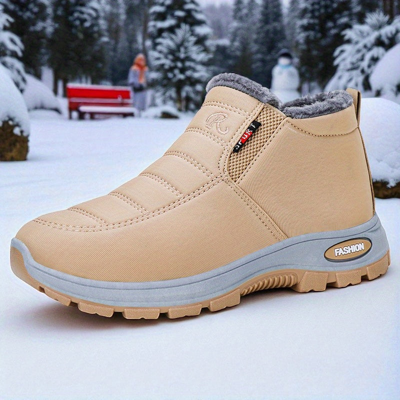 All-Season Thermal Insulated Slip-On Shoes for Men and Women Beige Winter Boots
