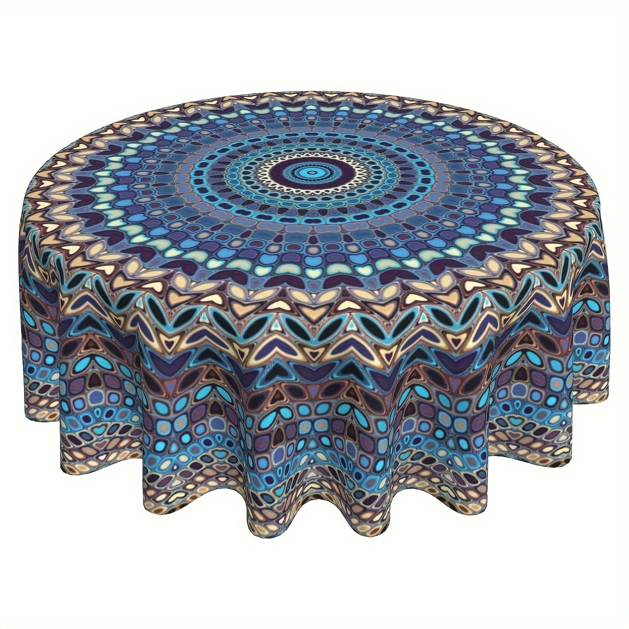 Mantel redondo impermeable de poliéster bohemio con mandala para cocina, comedor y uso exterior